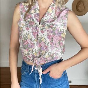 Floral Sleeveless Tie-Front Blouse